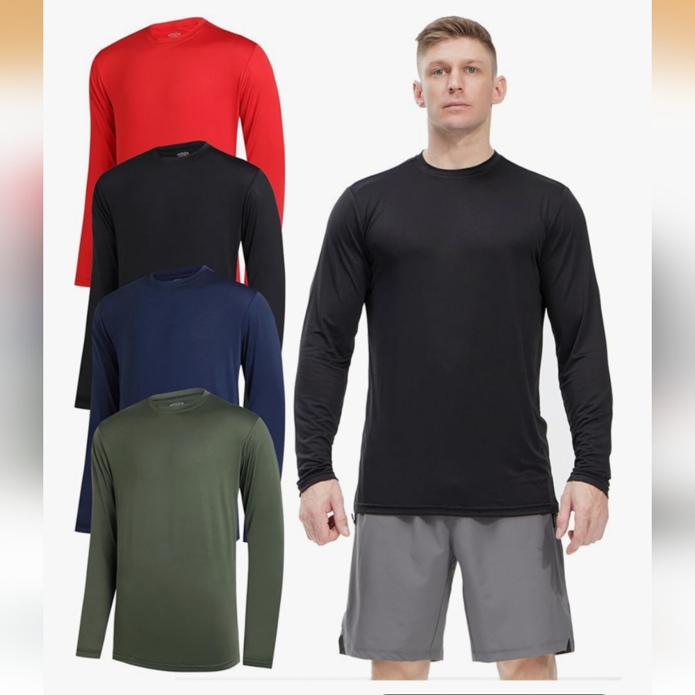 Men's Long Sleeve Performance Shirts - Black, Red, Blue, Green 4pack